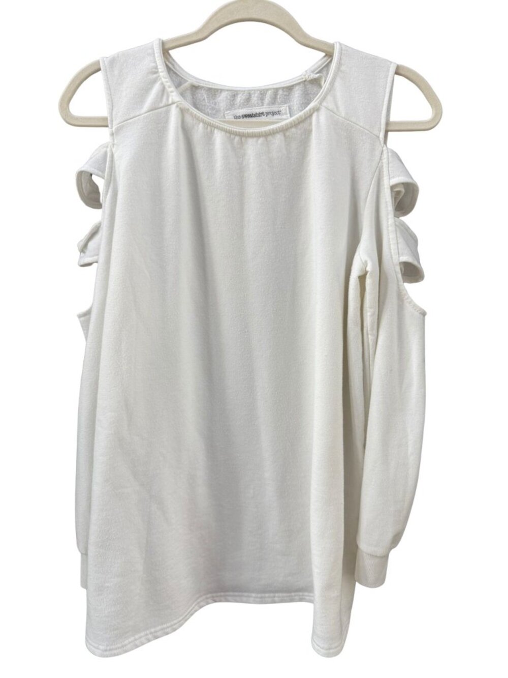 The Sweatshirt Project White Cold Shoulder Ladder Sleeve Top Made USA L